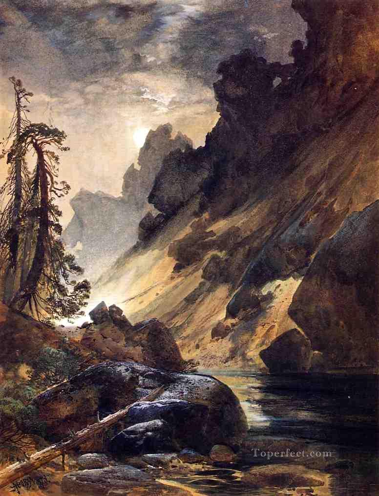 Moonlight Devils Den Rocky Mountains School Thomas Moran Oil Paintings